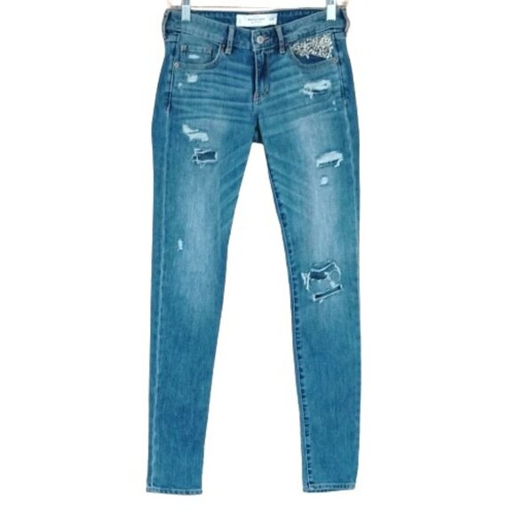 Abercrombie & Fitch Distressed Skinny Jeans 2 Embellished Low Rise Pants - Picture 1 of 14
